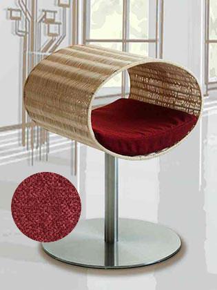 Niche pour chat design en rotin, Rondo, un arbre à chat très sophistiqué coussin velours rouge - kasibe