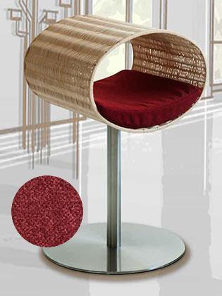 Niche pour chat design en rotin, Rondo, un arbre à chat très sophistiqué coussin velours rouge - kasibe