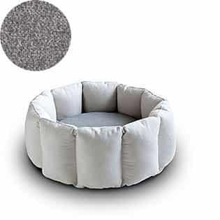 Bloom, un panier apaisant pour votre chat tout en velours crème coussin gris clair - kasibe