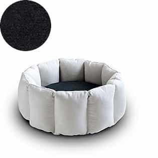 Bloom, un panier apaisant pour votre chat tout en velours crème coussin gris foncé - kasibe
