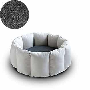 Bloom, un panier apaisant pour votre chat tout en velours crème coussin gris moyen - kasibe