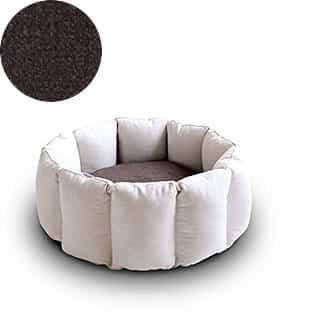 Bloom, un panier apaisant pour votre chat tout en velours crème coussin marron - kasibe