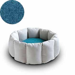 Bloom, un panier apaisant pour votre chat tout en velours crème coussin pétrole - kasibe