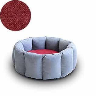 Bloom, un panier apaisant pour votre chat tout en velours gris clair coussin rouge - kasibe