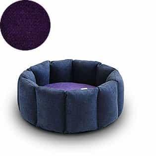 Bloom, un panier apaisant pour votre chat tout en velours gris foncé coussin aubergine - kasibe