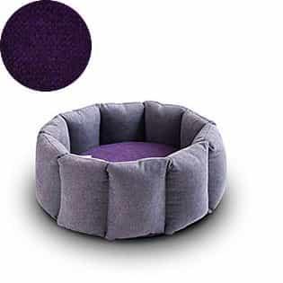 Bloom, un panier apaisant pour votre chat tout en velours gris moyen coussin aubergine - kasibe