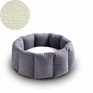 Bloom, un panier apaisant pour votre chat tout en velours gris moyen coussin crème - kasibe