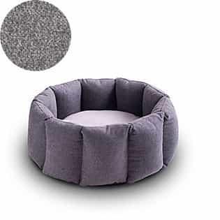 Bloom, un panier apaisant pour votre chat tout en velours gris moyen coussin gris clair - kasibe