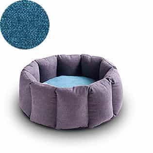 Bloom, un panier apaisant pour votre chat tout en velours gris moyen coussin pétrole - kasibe