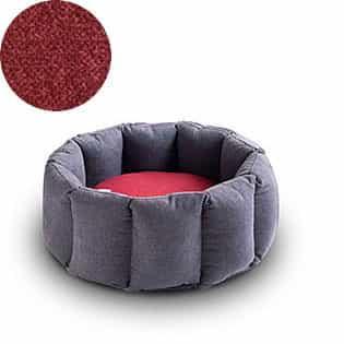 Bloom, un panier apaisant pour votre chat tout en velours gris moyen coussin rouge - kasibe