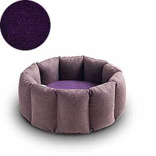 Bloom, un panier apaisant pour votre chat tout en velours marron coussin aubergine - kasibe