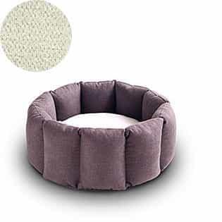 Bloom, un panier apaisant pour votre chat tout en velours marron coussin crème - kasibe
