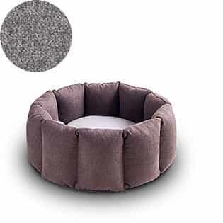 Bloom, un panier apaisant pour votre chat tout en velours marron coussin gris clair - kasibe