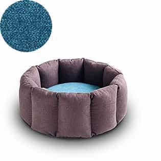 Bloom, un panier apaisant pour votre chat tout en velours marron coussin pétrole - kasibe