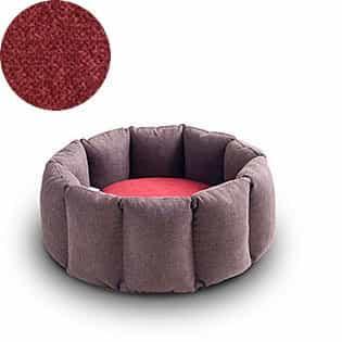 Bloom, un panier apaisant pour votre chat tout en velours marron coussin rouge - kasibe