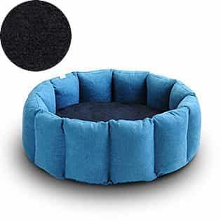 Bloom, un panier apaisant pour votre chat tout en velours pétrole coussin gris foncé - kasibe