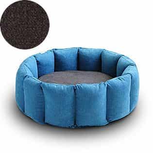 Bloom, un panier apaisant pour votre chat tout en velours pétrole coussin marron - kasibe