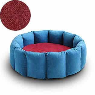 Bloom, un panier apaisant pour votre chat tout en velours pétrole coussin rouge - kasibe