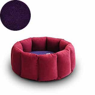 Bloom, un panier apaisant pour votre chat tout en velours rouge coussin aubergine - kasibe