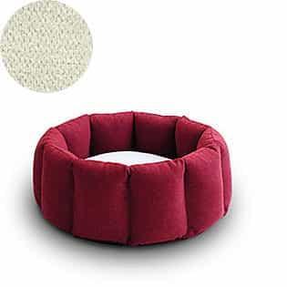 Bloom, un panier apaisant pour votre chat tout en velours rouge coussin crème - kasibe