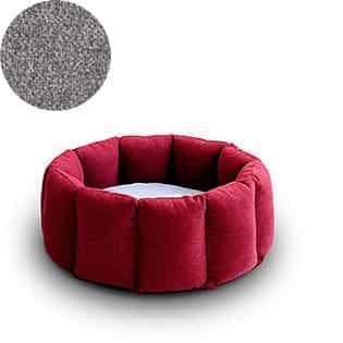 Bloom, un panier apaisant pour votre chat tout en velours rouge coussin gris clair - kasibe
