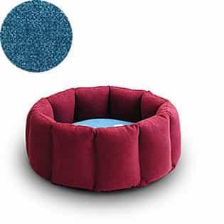 Bloom, un panier apaisant pour votre chat tout en velours rouge coussin pétrole - kasibe