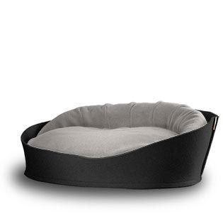 Arena, un panier pour chat très luxe anthracite coussin coton gris clair - kasibe