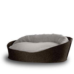 Arena, un panier pour chat très luxe marron coussin coton gris clair - kasibe