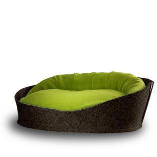 Arena, un panier pour chat très luxe marron coussin polaire vert - kasibe
