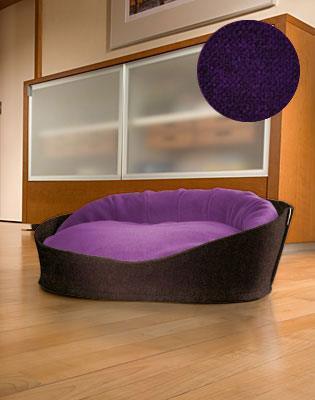 Arena, un panier pour chat très luxe marron coussin velours aubergine - kasibe
