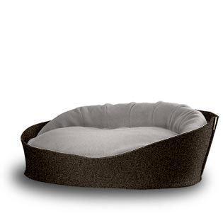Arena, un panier pour chat très luxe marron coussin velours gris clair - kasibe