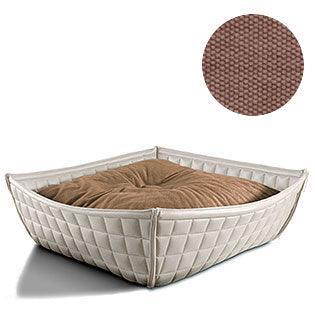 Bowl, un panier pour chat moderne en cuir blanc coussin coton brun moyen - kasibe