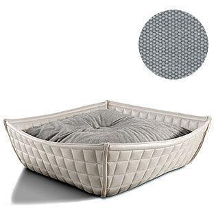 Bowl, un panier pour chat moderne en cuir blanc coussin coton gris clair - kasibe