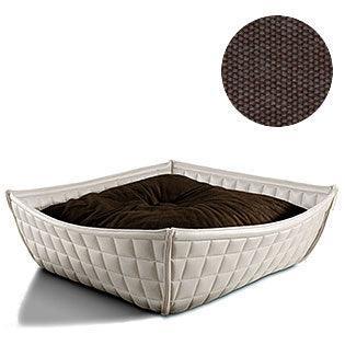 Bowl, un panier pour chat moderne en cuir blanc coussin coton marron - kasibe