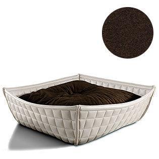 Bowl, un panier pour chat moderne en cuir blanc coussin polaire marron - kasibe
