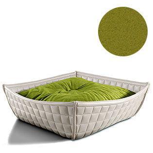 Bowl, un panier pour chat moderne en cuir blanc coussin polaire vert - kasibe