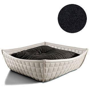 Bowl, un panier pour chat moderne en cuir blanc coussin velours gris foncé - kasibe