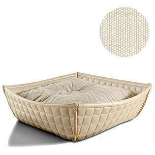 Bowl, un panier pour chat moderne en cuir crème coussin coton crème - kasibe