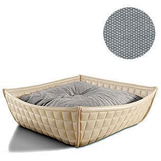 Bowl, un panier pour chat moderne en cuir crème coussin coton gris clair - kasibe