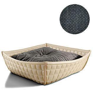 Bowl, un panier pour chat moderne en cuir crème coussin coton gris moyen - kasibe