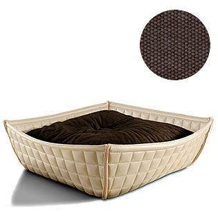Bowl, un panier pour chat moderne en cuir crème coussin coton marron - kasibe