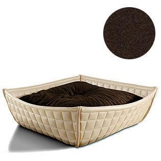 Bowl, un panier pour chat moderne en cuir crème coussin polaire marron- kasibe