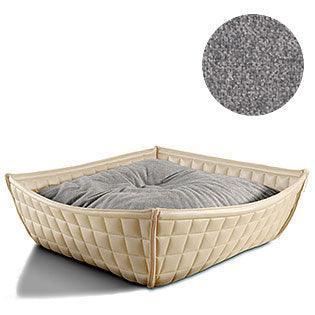 Bowl, un panier pour chat moderne en cuir crème coussin velours gris clair - kasibe