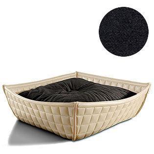 Bowl, un panier pour chat moderne en cuir crème coussin velours gris foncé - kasibe