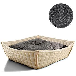 Bowl, un panier pour chat moderne en cuir crème coussin velours gris moyen - kasibe