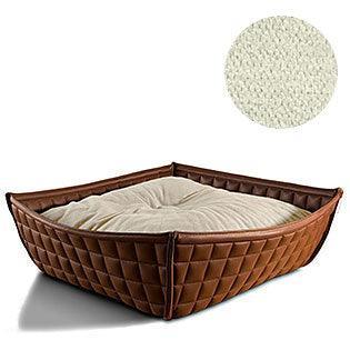 Bowl, un panier pour chat moderne en cuir marron coussin velours crème - kasibe