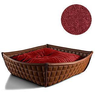 Bowl, un panier pour chat moderne en cuir marron coussin velours rouge - kasibe