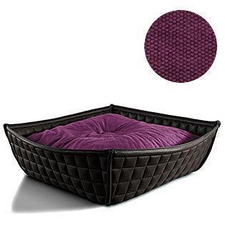 Bowl, un panier pour chat moderne en cuir noir coussin coton bordeaux - kasibe