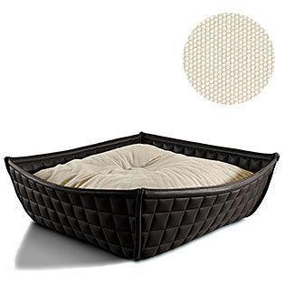 Bowl, un panier pour chat moderne en cuir noir coussin coton crème - kasibe