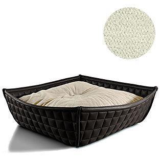 Bowl, un panier pour chat moderne en cuir noir coussin velours crème - kasibe